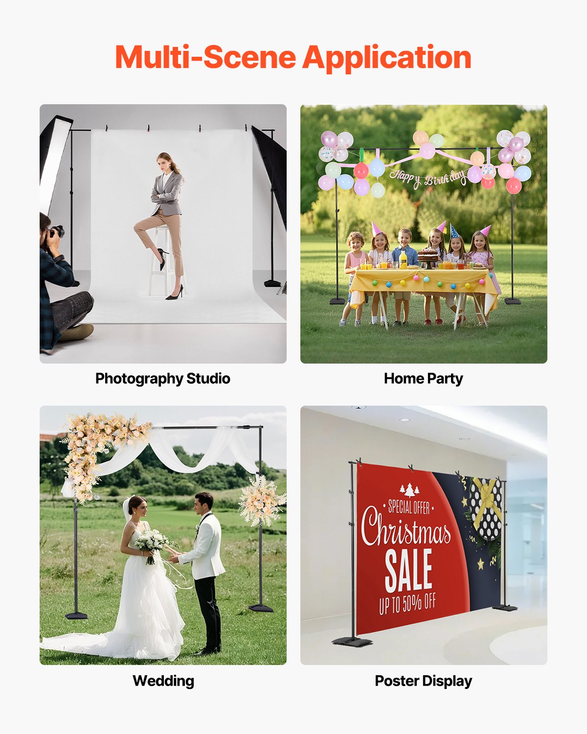 Backdrop Stand, 8.5 x 10 ft Adjustable Photo Backdrop Stand Kit, Portable Background Backdrop Stand with 7 Crossbars, Heavy Duty Projector Screen Stand, for Wedding, Photo Video Studio & Party