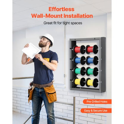 Trådrullställ 4 justerbara stänger Spolhållare Väggmontering 150 lbs Kapacitet