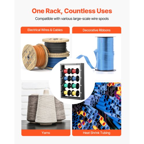 Trådrullställ 4 justerbara stänger Spolhållare Väggmontering 150 lbs Kapacitet