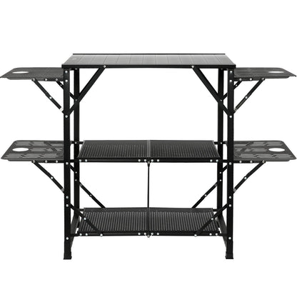 Camping Kitchen Table, One-Piece Foldable Portable Cooking Station with a Carrying Bag, Aluminum Camping Table 4 Iron Side Tables and 2 Shelves, Perfect for Outdoor Picnics, BBQ, Camping, RV Trips