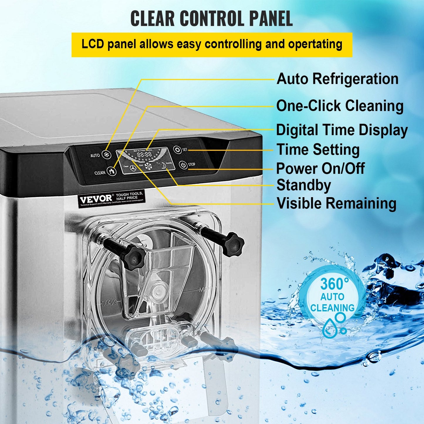 Commercial Ice Cream Machine 1400W 20/5.3 Gph Hard Serve Ice Cream Maker with LED Display Screen Auto Shut-Off Timer One Flavors Perfect for Restaurants Snack bar Supermarkets