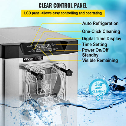 Commercial Ice Cream Machine 1400W 20/5.3 Gph Hard Serve Ice Cream Maker with LED Display Screen Auto Shut-Off Timer One Flavors Perfect for Restaurants Snack bar Supermarkets