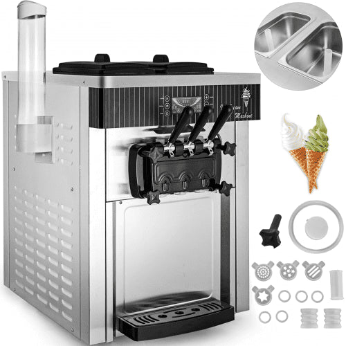 Commercial Ice Cream Machine 5.3 to 7.4Gal per Hour Soft Serve with LED Display Auto Clean 3 Flavors Perfect for Restaurants Snack Bar, 2200W, Sliver