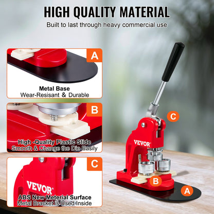 Button Maker Machine Badge Pin Machine 1.25" 32MM 500 Free Parts Press Kit