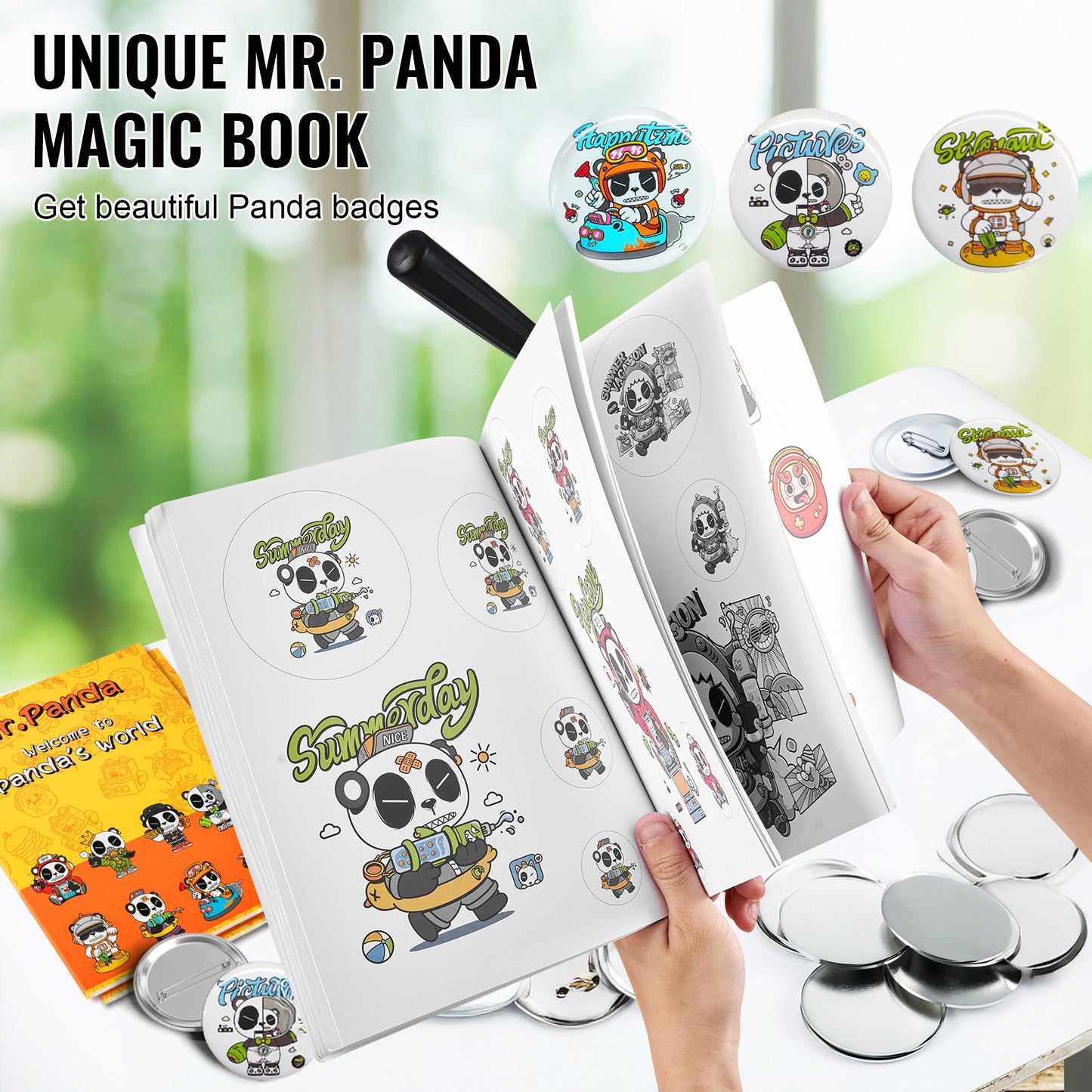 Button Maker Machine, 32 mm (1.25 inch) Badge Punch Press Kit, Children DIY Gifts Pin Maker, Button Making Supplies with 500pcs Button Parts & Circle Cutter & Magic Book