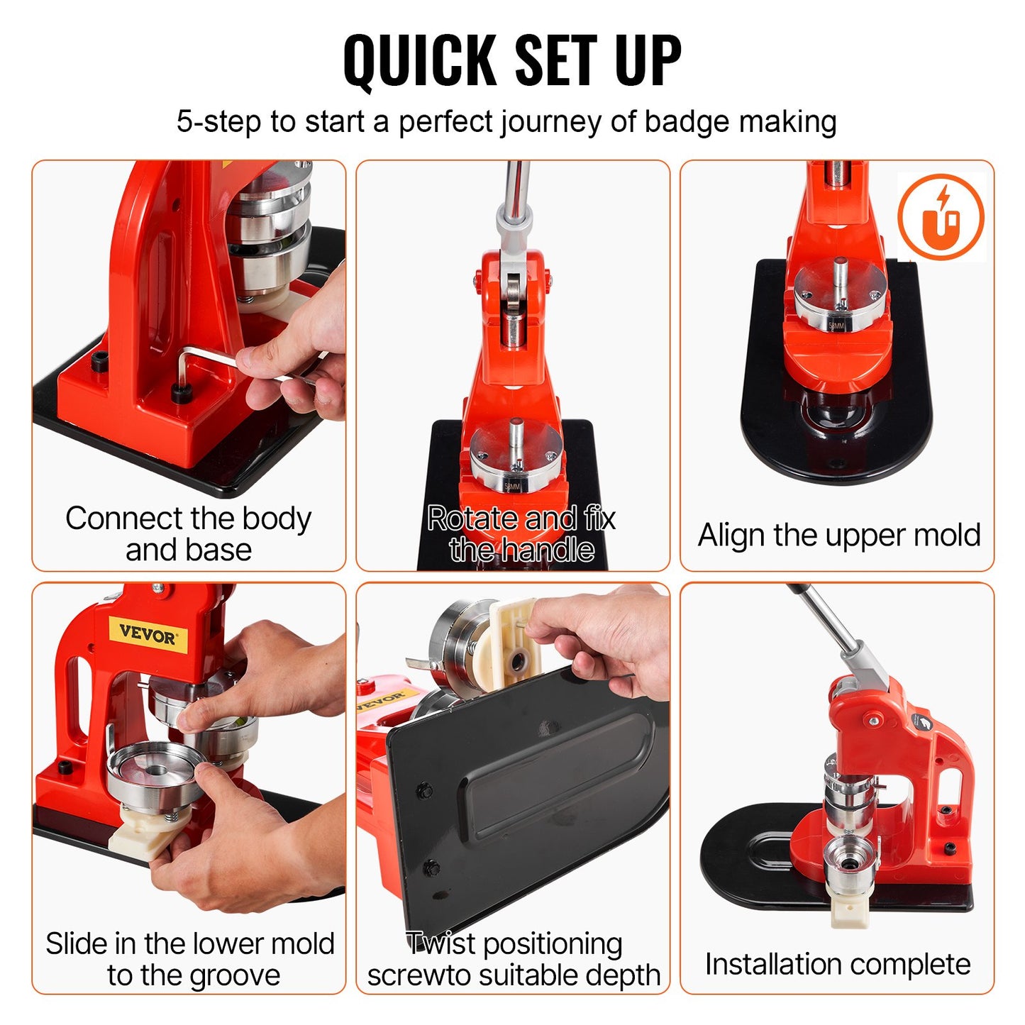 Button Maker Machine, 32 mm (1.25 inch) Badge Punch Press Kit, Children DIY Gifts Pin Maker, Button Making Supplies with 500pcs Button Parts & Circle Cutter & Magic Book