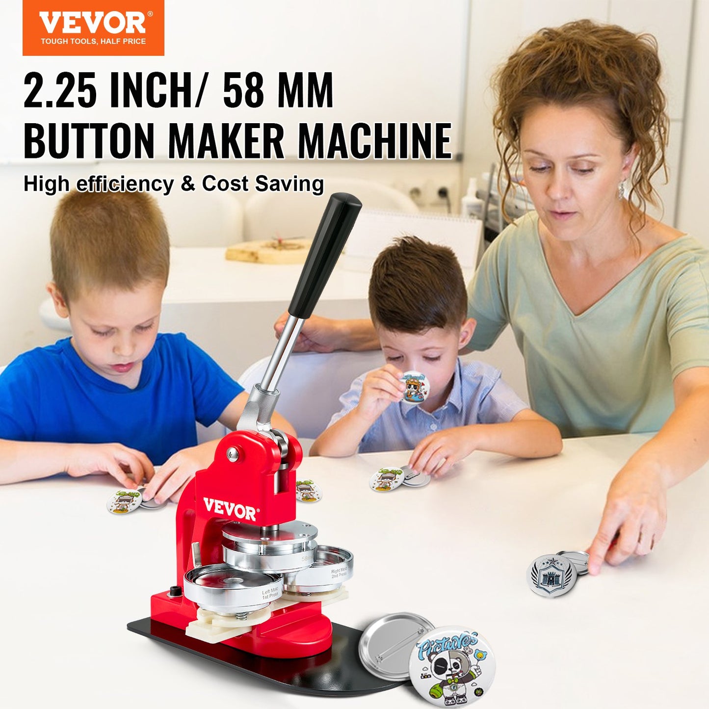 Button Maker Machine, 58mm (2.25 inch) Badge Punch Press Kit, Kids DIY Gifts Pin Maker, Button Making Accessories with 500pcs Button Parts &amp; Circle Cutter &amp; Magic Book