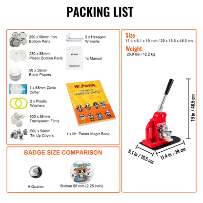 Button Maker Machine, 58mm (2.25 inch) Badge Punch Press Kit, Kids DIY Gifts Pin Maker, Button Making Accessories with 500pcs Button Parts &amp; Circle Cutter &amp; Magic Book
