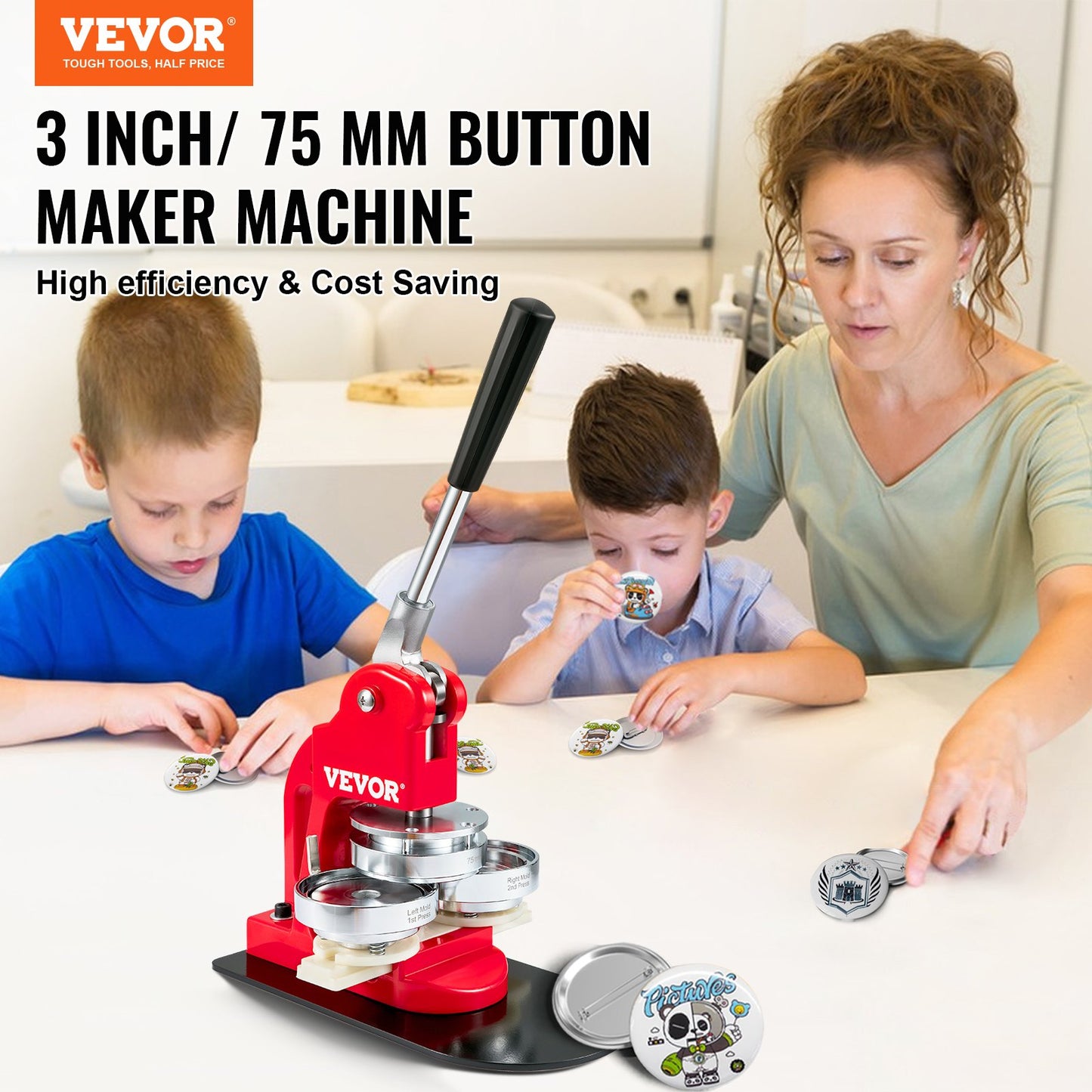Button Maker Machine, 75mm (3 inch) Badge Punch Press Kit, Kids DIY Gifts Pin Maker, Button Making Accessories with 500pcs Button Parts &amp; Circle Cutter &amp; Magic Book