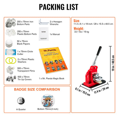 Button Maker Machine, 75mm (3 inch) Badge Punch Press Kit, Kids DIY Gifts Pin Maker, Button Making Accessories with 500pcs Button Parts &amp; Circle Cutter &amp; Magic Book