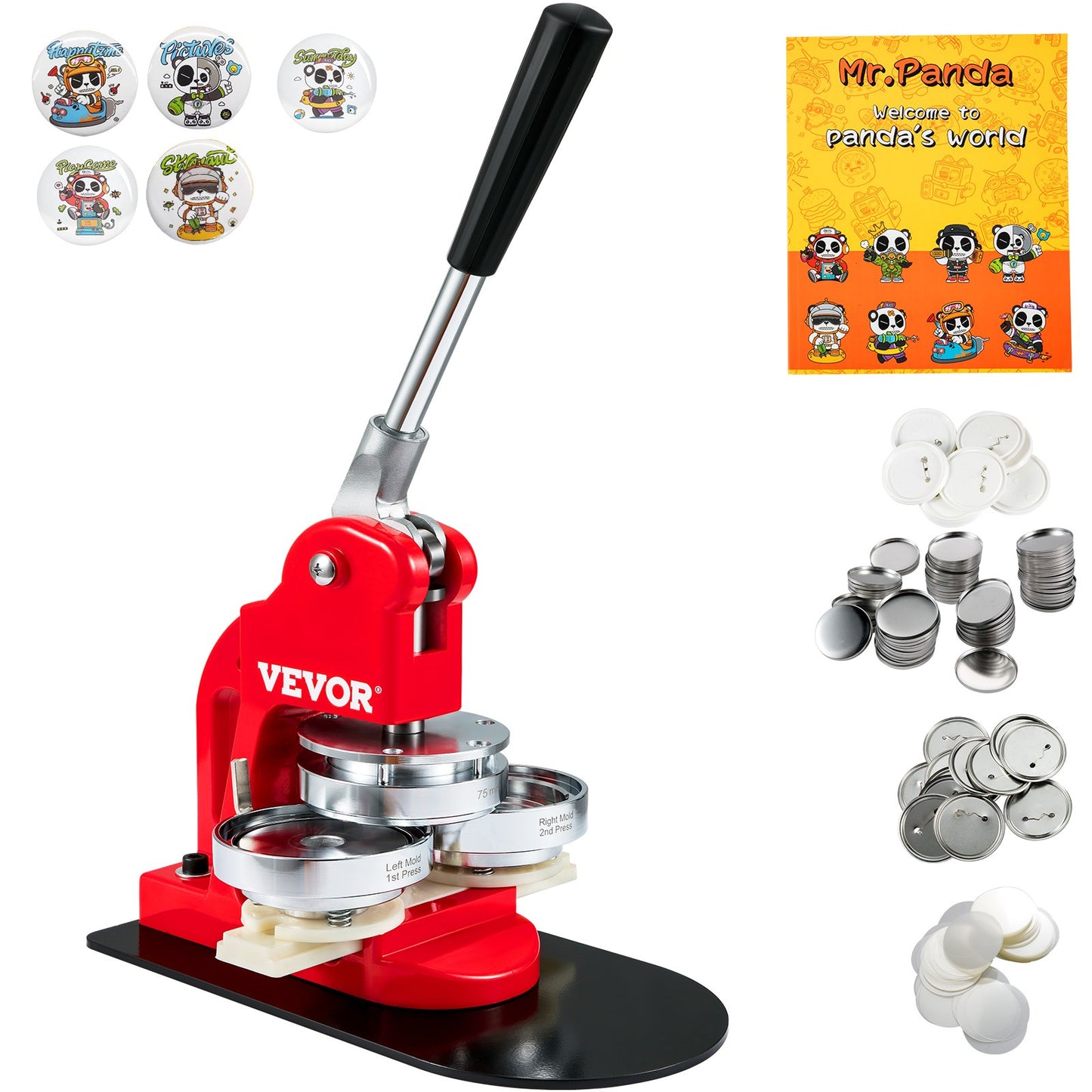 Button Maker Machine, 75mm (3 inch) Badge Punch Press Kit, Kids DIY Gifts Pin Maker, Button Making Accessories with 500pcs Button Parts &amp; Circle Cutter &amp; Magic Book