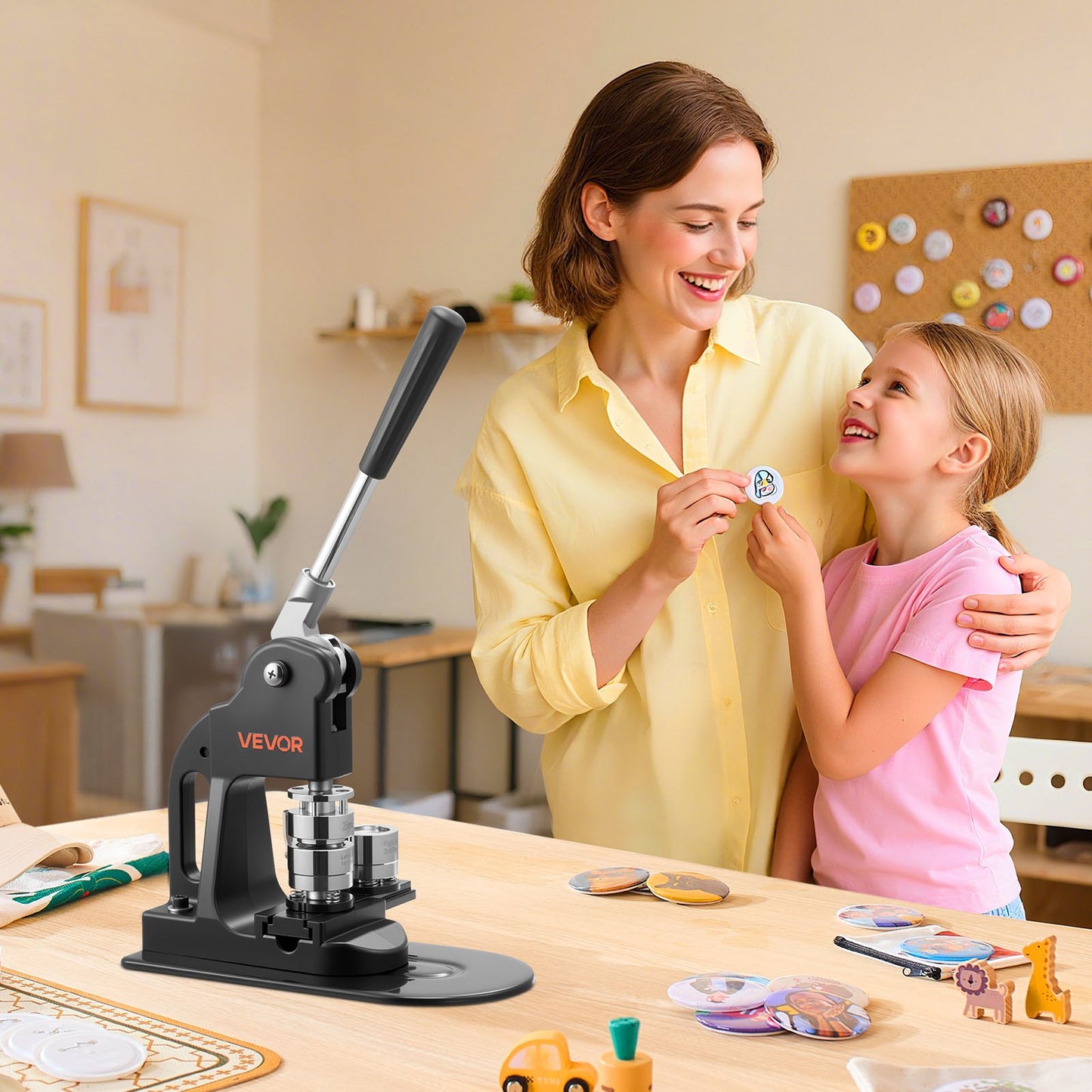 Button Maker Machine, 1 in, Pin Maker Machine with 500pcs Button Parts, Circle Cutter, Hex Wrenches and Magic Book, Ergonomic Handle, for DIY Badges, Personalized Pins and Key Chains, Black