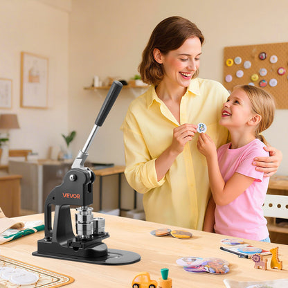 Button Maker Machine, 1 in, Pin Maker Machine with 500pcs Button Parts, Circle Cutter, Hex Wrenches and Magic Book, Ergonomic Handle, for DIY Badges, Personalized Pins and Key Chains, Black