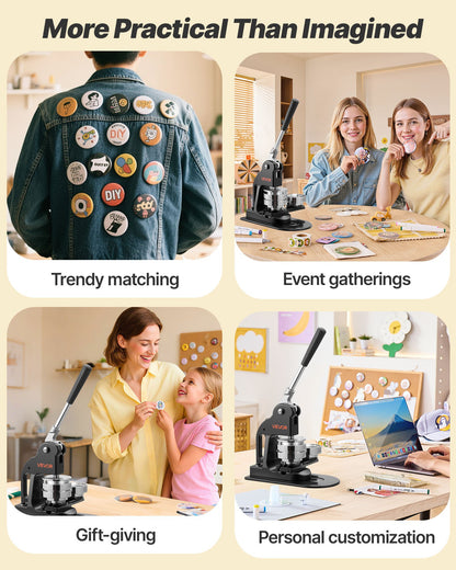 Button Maker Machine, 3 in, Pin Maker Machine with 500pcs Button Parts, Circle Cutter, Hex Wrenches and Magic Book, Ergonomic Handle, for DIY Badges, Personalized Pins and Key Chains, Black