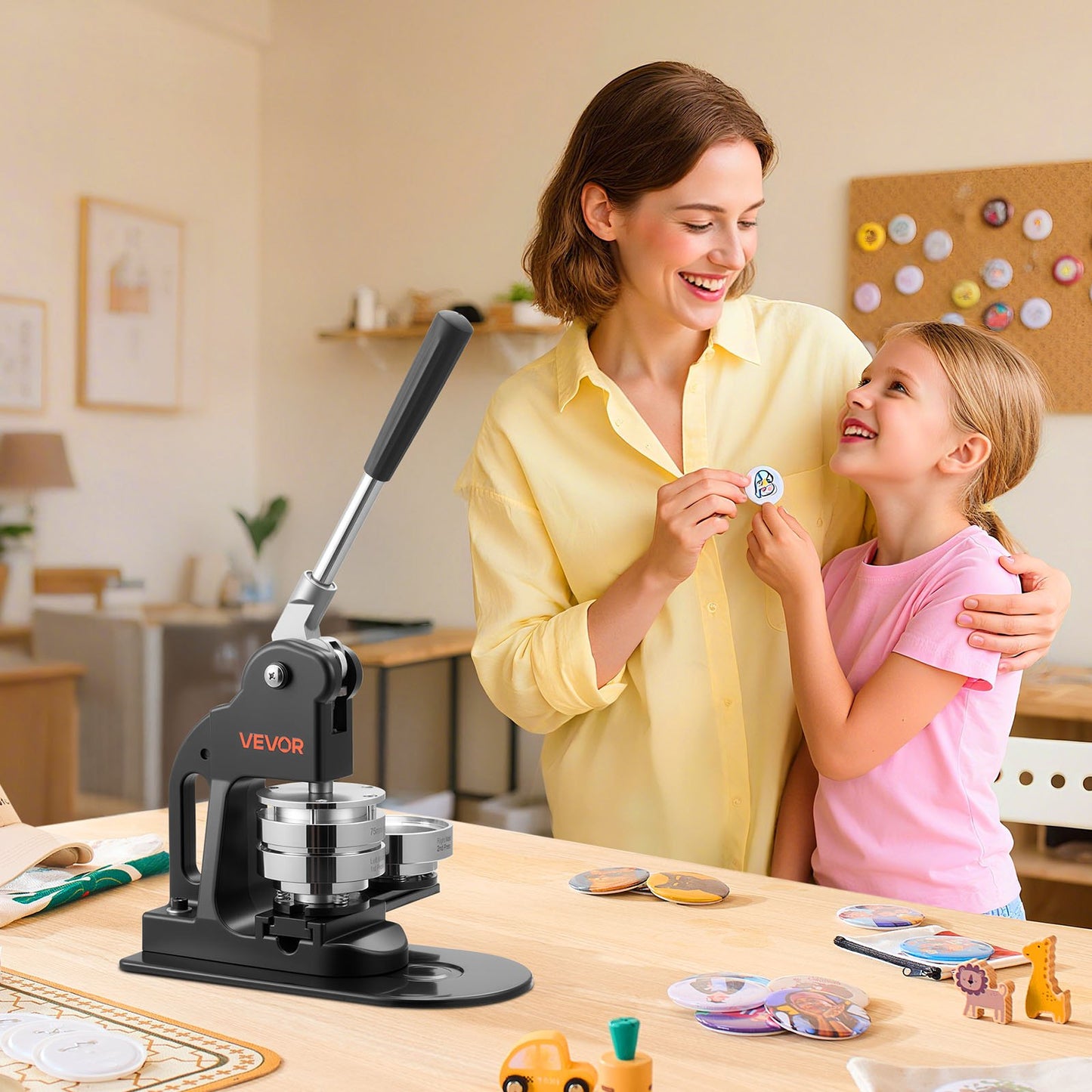 Button Maker Machine, 3 in, Pin Maker Machine with 500pcs Button Parts, Circle Cutter, Hex Wrenches and Magic Book, Ergonomic Handle, for DIY Badges, Personalized Pins and Key Chains, Black