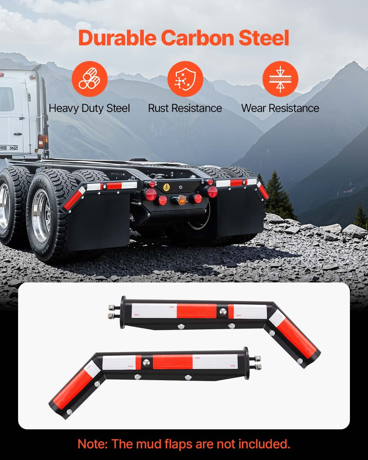 Angled Spring Loaded Mud Flap Hangers, 1-1/8" Bolt Spacing Mudflap Hangers for Semi Trucks, 1 Pair Heavy Duty Semi Truck Mud Flap Hanger Set with Reflective Strips, Black