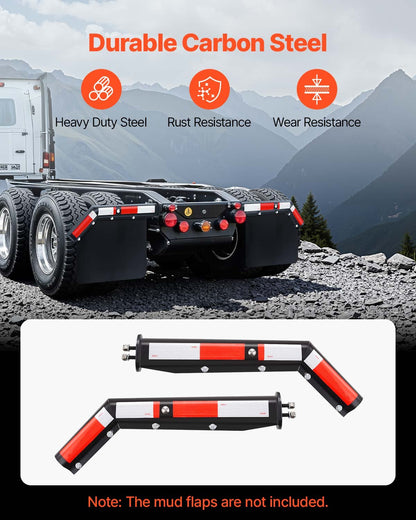 Angled Spring Loaded Mud Flap Hangers, 1-1/8" Bolt Spacing Mudflap Hangers for Semi Trucks, 1 Pair Heavy Duty Semi Truck Mud Flap Hanger Set with Reflective Strips, Black