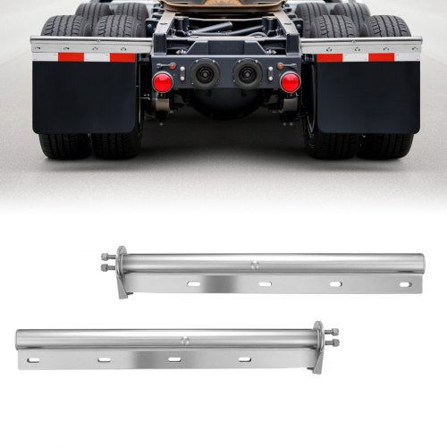 Chrome Straight Spring Loaded Mud Flap Hangers, 1-1/8" Bolt Spacing Mudflap Hangers for Semi Trucks, 1 Pair Heavy Duty Semi Truck Mud Flap Hanger Set with Reflective Strips, Silver