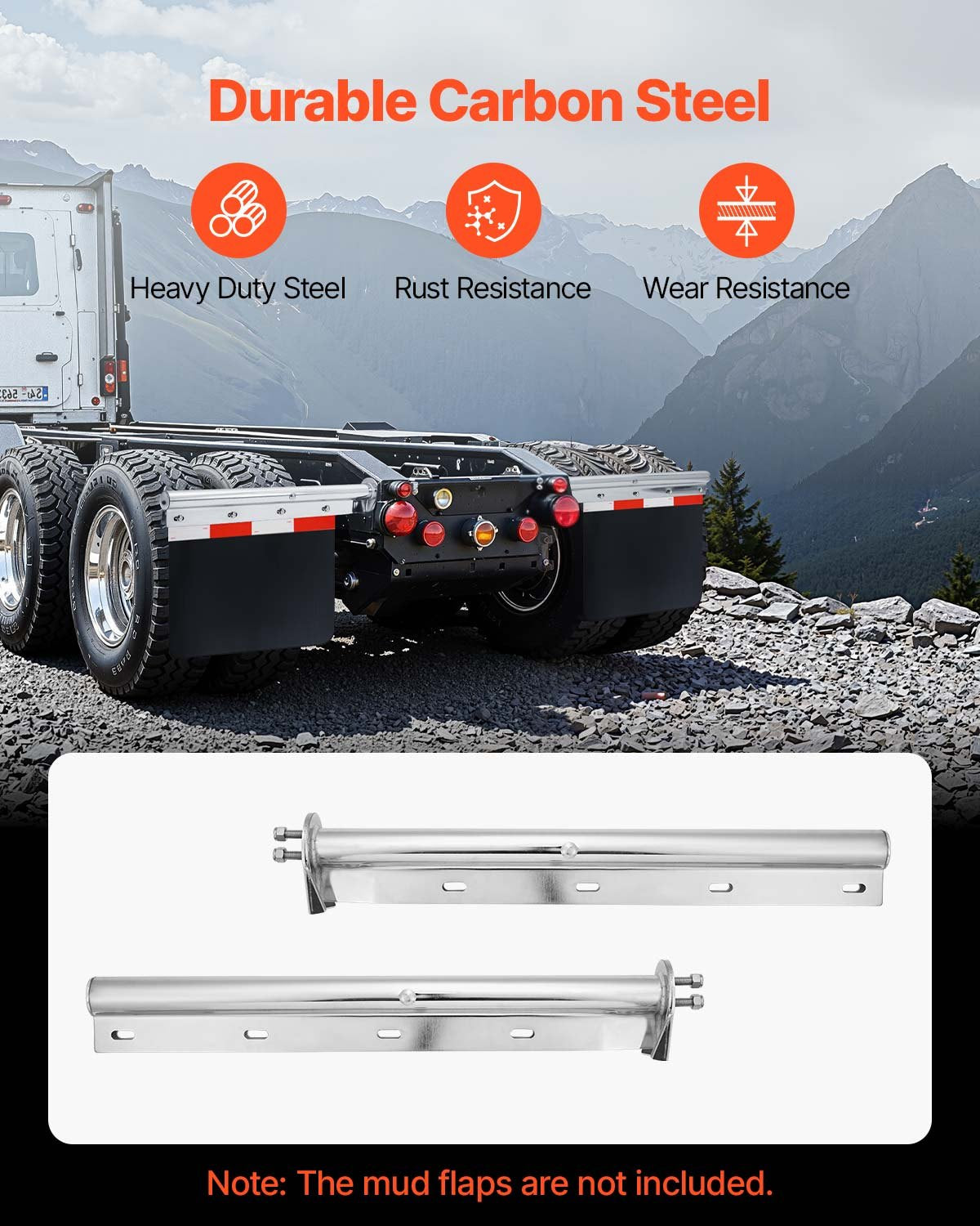 Chrome Straight Spring Loaded Mud Flap Hangers, 1-1/8" Bolt Spacing Mudflap Hangers for Semi Trucks, 1 Pair Heavy Duty Semi Truck Mud Flap Hanger Set with Reflective Strips, Silver