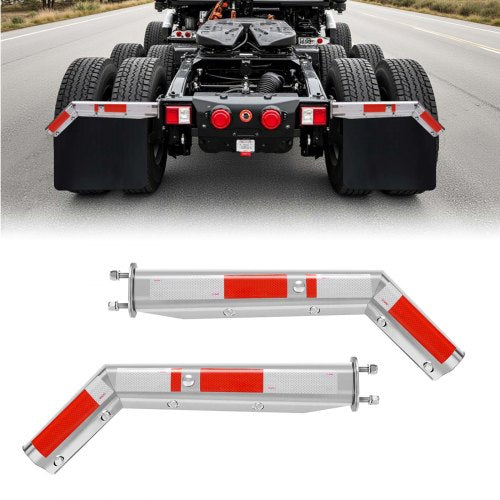 Stainless Steel Angled Spring Loaded Mud Flap Hangers, 2-1/2" Bolt Spacing Mudflap Hangers for Semi Trucks, 1 Pair Heavy Duty Semi Truck Mud Flap Hanger Set with Reflective Strips, Silver