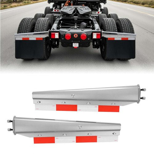 Chrome Straight Spring Loaded Mud Flap Hangers, 2-1/2" Bolt Spacing Mudflap Hangers for Semi Trucks, 1 Pair Heavy Duty Semi Truck Mud Flap Hanger Set with Aluminum Reflective Plates, Silver