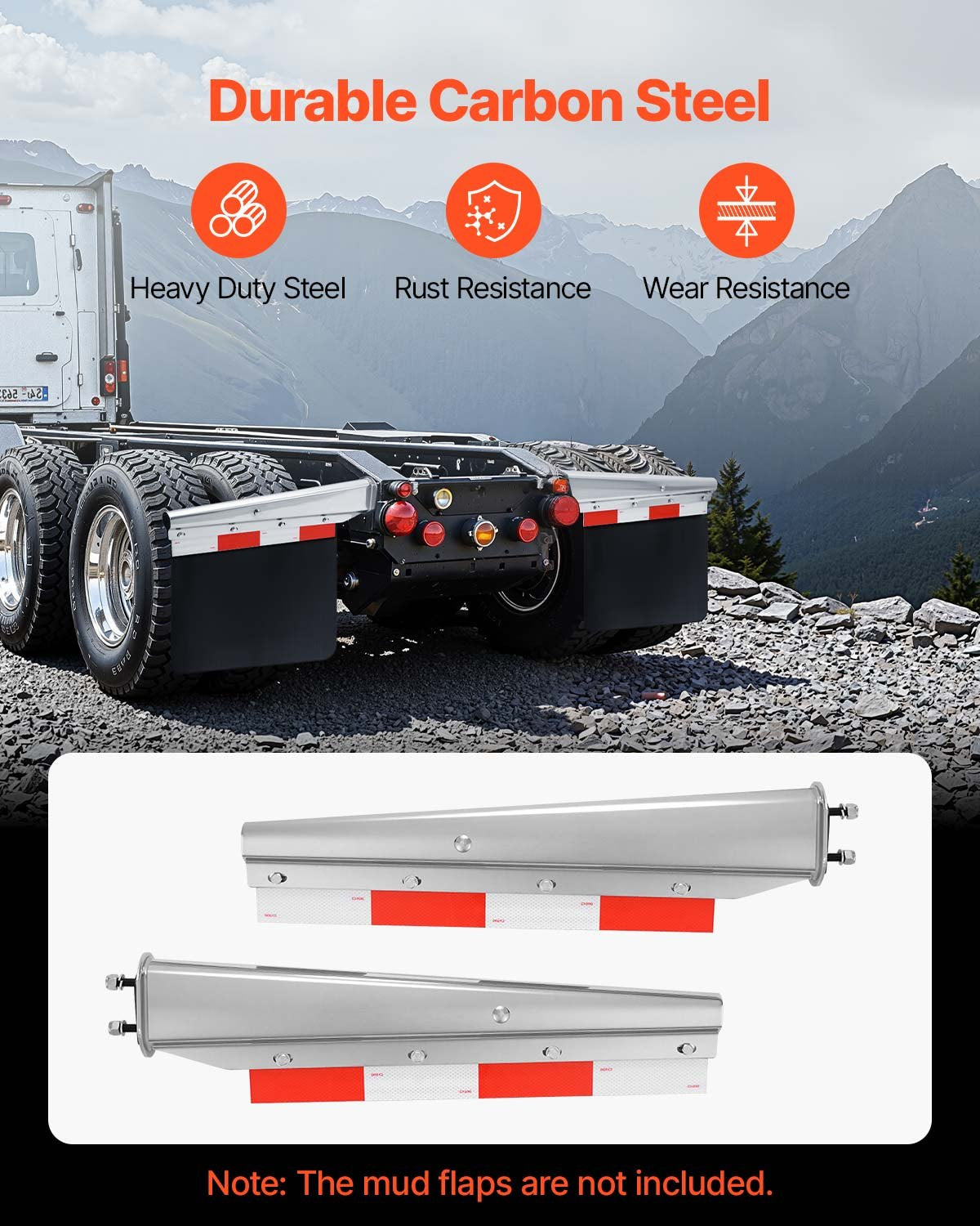 Chrome Straight Spring Loaded Mud Flap Hangers, 2-1/2" Bolt Spacing Mudflap Hangers for Semi Trucks, 1 Pair Heavy Duty Semi Truck Mud Flap Hanger Set with Aluminum Reflective Plates, Silver