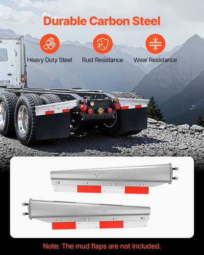 Chrome Straight Spring Loaded Mud Flap Hangers, 2-1/2" Bolt Spacing Mudflap Hangers for Semi Trucks, 1 Pair Heavy Duty Semi Truck Mud Flap Hanger Set with Aluminum Reflective Plates, Silver