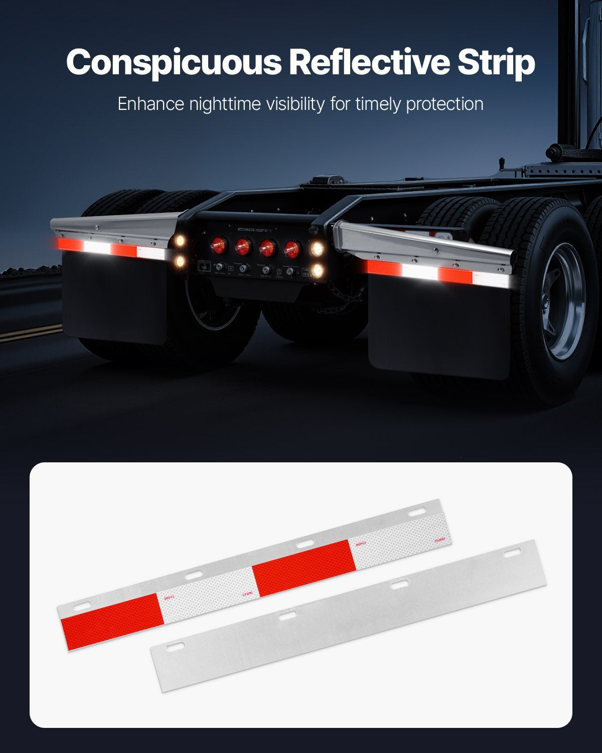Chrome Straight Spring Loaded Mud Flap Hangers, 2-1/2" Bolt Spacing Mudflap Hangers for Semi Trucks, 1 Pair Heavy Duty Semi Truck Mud Flap Hanger Set with Aluminum Reflective Plates, Silver