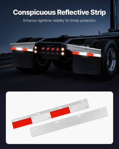 Chrome Straight Spring Loaded Mud Flap Hangers, 2-1/2" Bolt Spacing Mudflap Hangers for Semi Trucks, 1 Pair Heavy Duty Semi Truck Mud Flap Hanger Set with Aluminum Reflective Plates, Silver