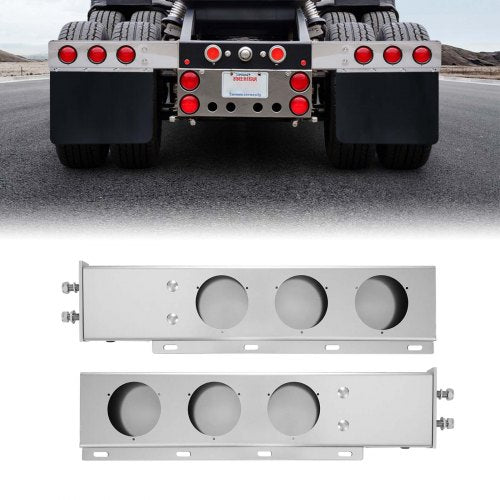 Stainless Steel Mud Flap Hangers with Light Cutouts, 2-1/2" Bolt Spacing, Spring Loaded Mudflap Hangers for Semi Trucks, 1 Pair Heavy Duty Semi Truck Mud Flap Hanger Set, Silver