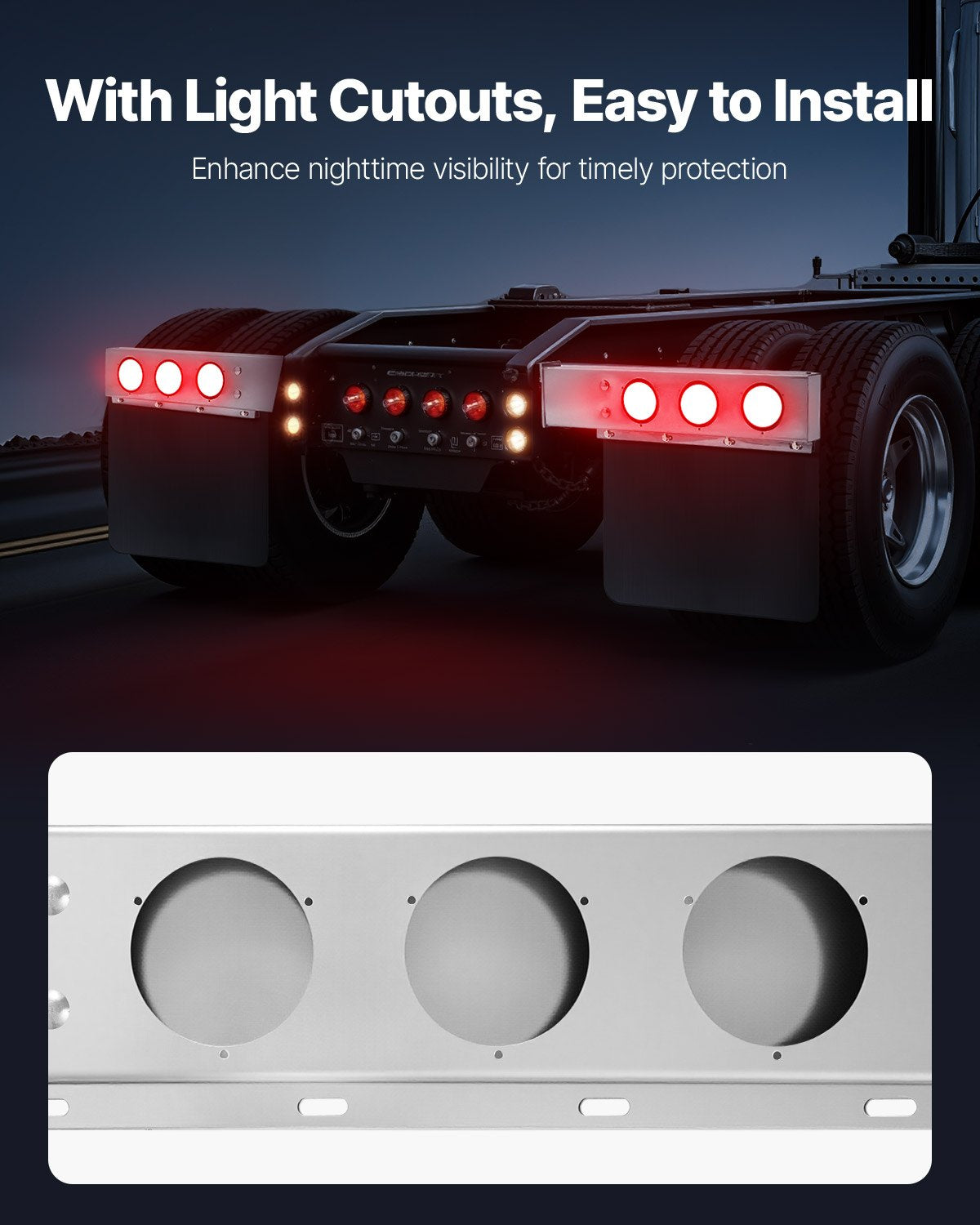 Stainless Steel Mud Flap Hangers with Light Cutouts, 2-1/2" Bolt Spacing, Spring Loaded Mudflap Hangers for Semi Trucks, 1 Pair Heavy Duty Semi Truck Mud Flap Hanger Set, Silver