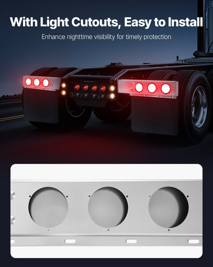 Stainless Steel Mud Flap Hangers with Light Cutouts, 2-1/2" Bolt Spacing, Spring Loaded Mudflap Hangers for Semi Trucks, 1 Pair Heavy Duty Semi Truck Mud Flap Hanger Set, Silver