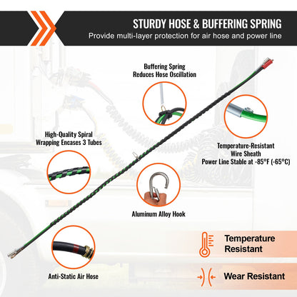 12FT 3-i-1 Semi Truck Air Lines Kit med 2PCS glada händer och handtag