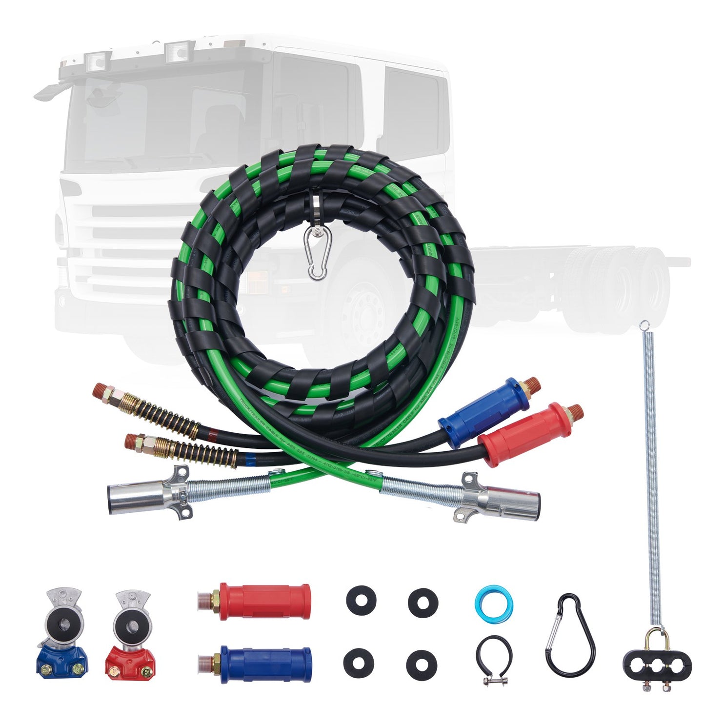 12FT 3-i-1 Semi Truck Air Lines Kit med 2PCS glada händer och handtag