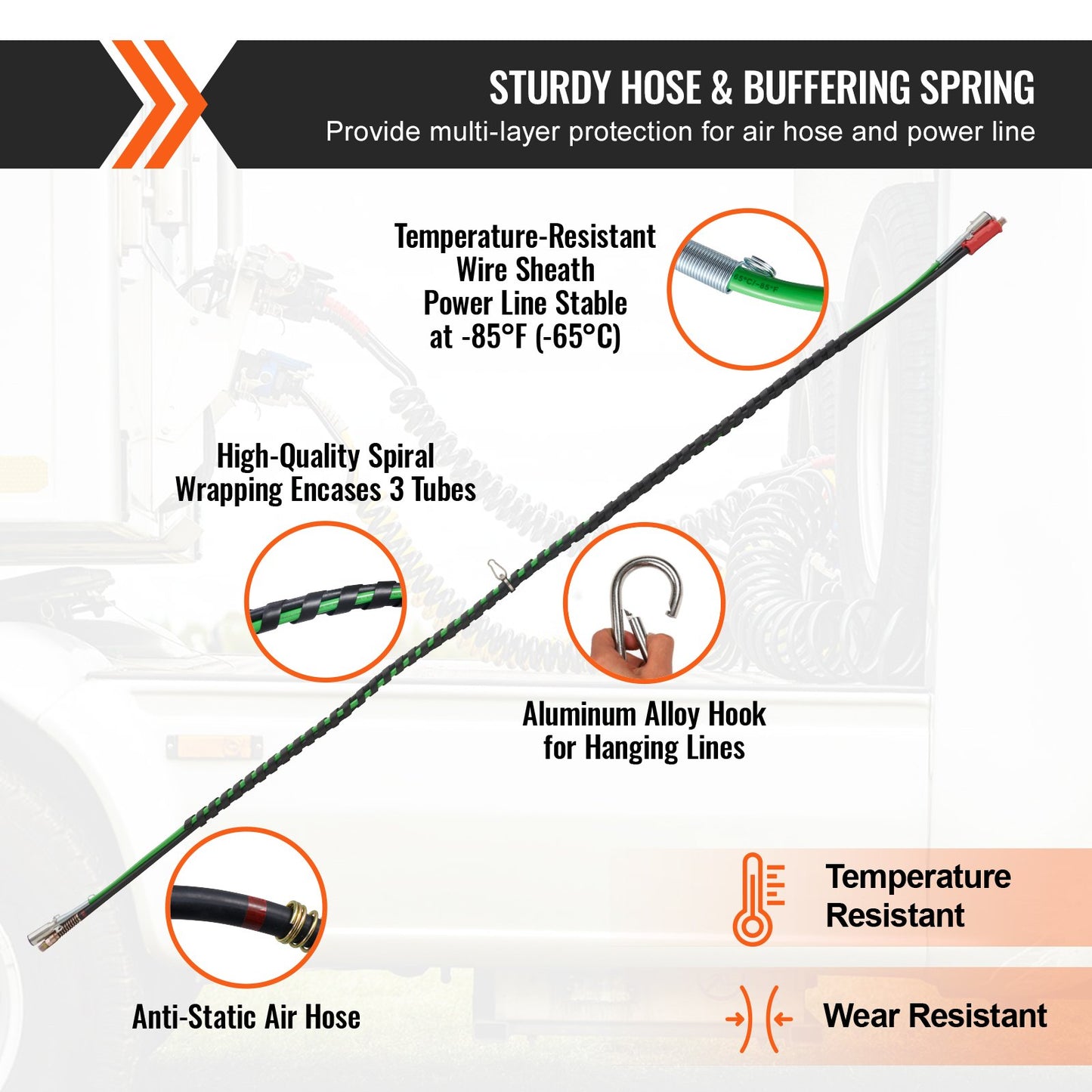 12FT Semi Truck Air Lines Kit 3-i-1 luftslangar och 7-vägsplugg ABS Power Line