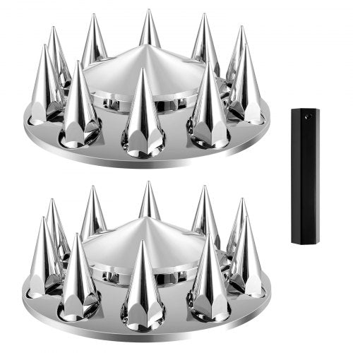 Front Axle Wheel Covers, Spiked Axle Cover for Semi Truck, ABS Electroplate Rust-Resistant Lug Nut Covers, Universal Fit, Installation Tool Included, Complete Axle Cover Combo Kit