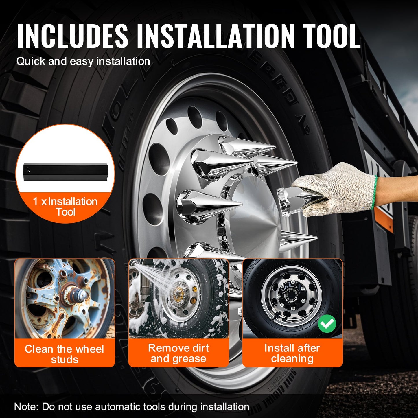 Framaxelkåpa Combo Kit ABS Luggmutterkåpor med mutterskyddsverktyg