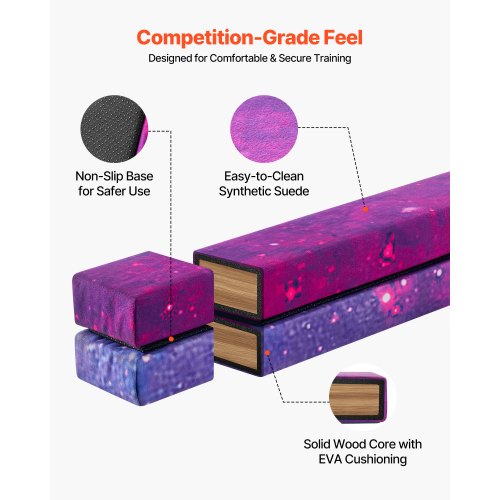 8FT Hopfällbar Balansbom för Barn, 136,1KG Stabil Stödjande Gymnastikgolvbom med Halkfri Matta, Gymnastikträningsutrustning med Träkärna med Halkfri Botten och Bärväska för Hemmagym, Galaxy |  EU