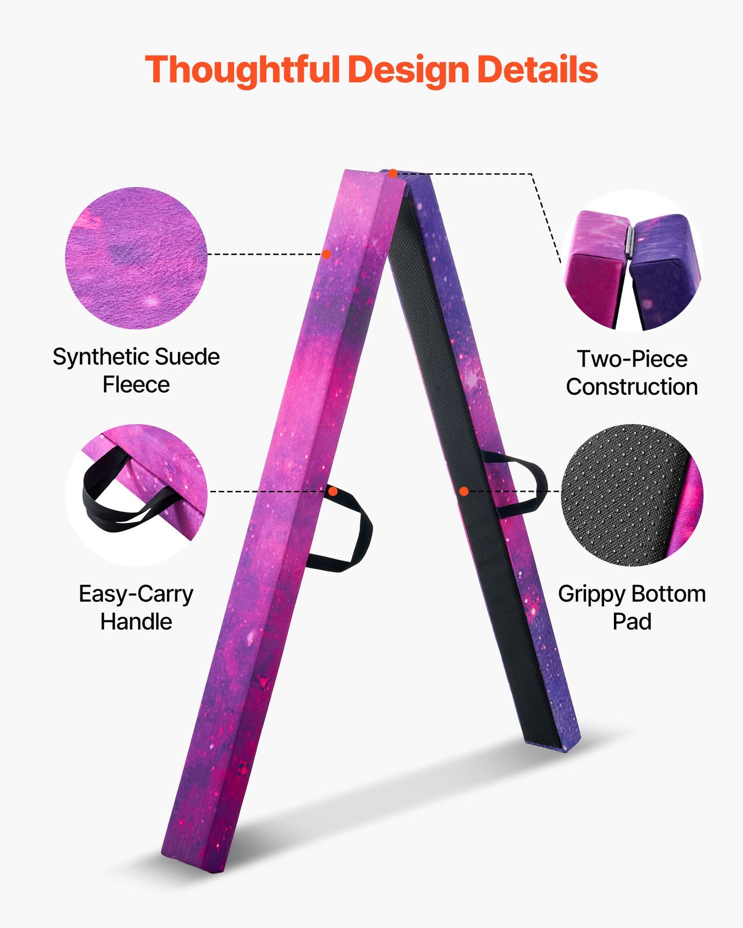 8FT Folding Balance Beam for Kids, 300LBS Stable Support Gymnastics Floor Beam with Non-Slip Mat, Wood-Core Gymnastics Training Equipment with Anti-Slip Bottom & Carry Bag for Home Gym, Galaxy