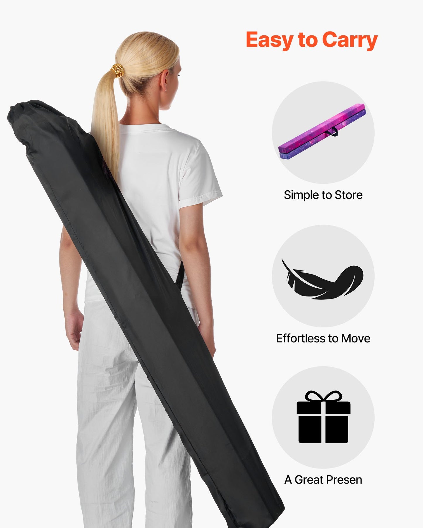 8FT Folding Balance Beam for Kids, 300LBS Stable Support Gymnastics Floor Beam with Non-Slip Mat, Wood-Core Gymnastics Training Equipment with Anti-Slip Bottom & Carry Bag for Home Gym, Galaxy