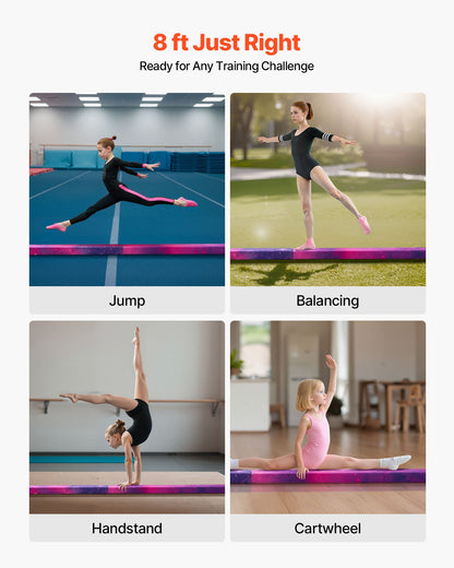 8FT Folding Balance Beam for Kids, 300LBS Stable Support Gymnastics Floor Beam with Non-Slip Mat, Wood-Core Gymnastics Training Equipment with Anti-Slip Bottom & Carry Bag for Home Gym, Galaxy