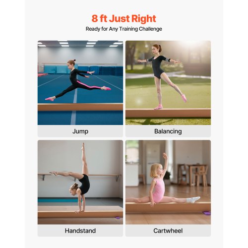 8FT Balansbom för Barn, 158,7 KG Stabilt Stöd Gymnastikgolvbom med Halkfria Trämattor, Gymnastikträningsutrustning med Träkärna och Halkfri Botten för Hem och Gym, Gul |  EU