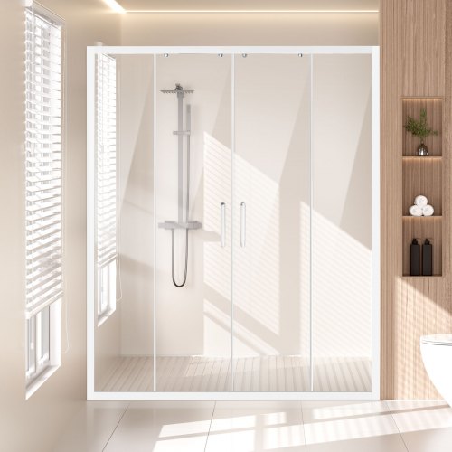 Semi-frameless Shower Door, 57.8-59 W x 70 H in, Double Sliding Glass Door with 1/4 in(6mm) Clear Tempered Glass, Waterproof Shatterproof NANO Stainproof with Stainless Steel Hardware, Chrome