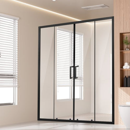 Semi-frameless Shower Door, 57.8-59 W x 70 H in, Double Sliding Glass Door with 1/4 in(6mm) Clear Tempered Glass, Waterproof Shatterproof Stainproof with Stainless Steel Hardware, Matte Black