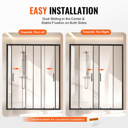 Semi-frameless Shower Door, 57.8-59 W x 70 H in, Double Sliding Glass Door with 1/4 in(6mm) Clear Tempered Glass, Waterproof Shatterproof Stainproof with Stainless Steel Hardware, Matte Black