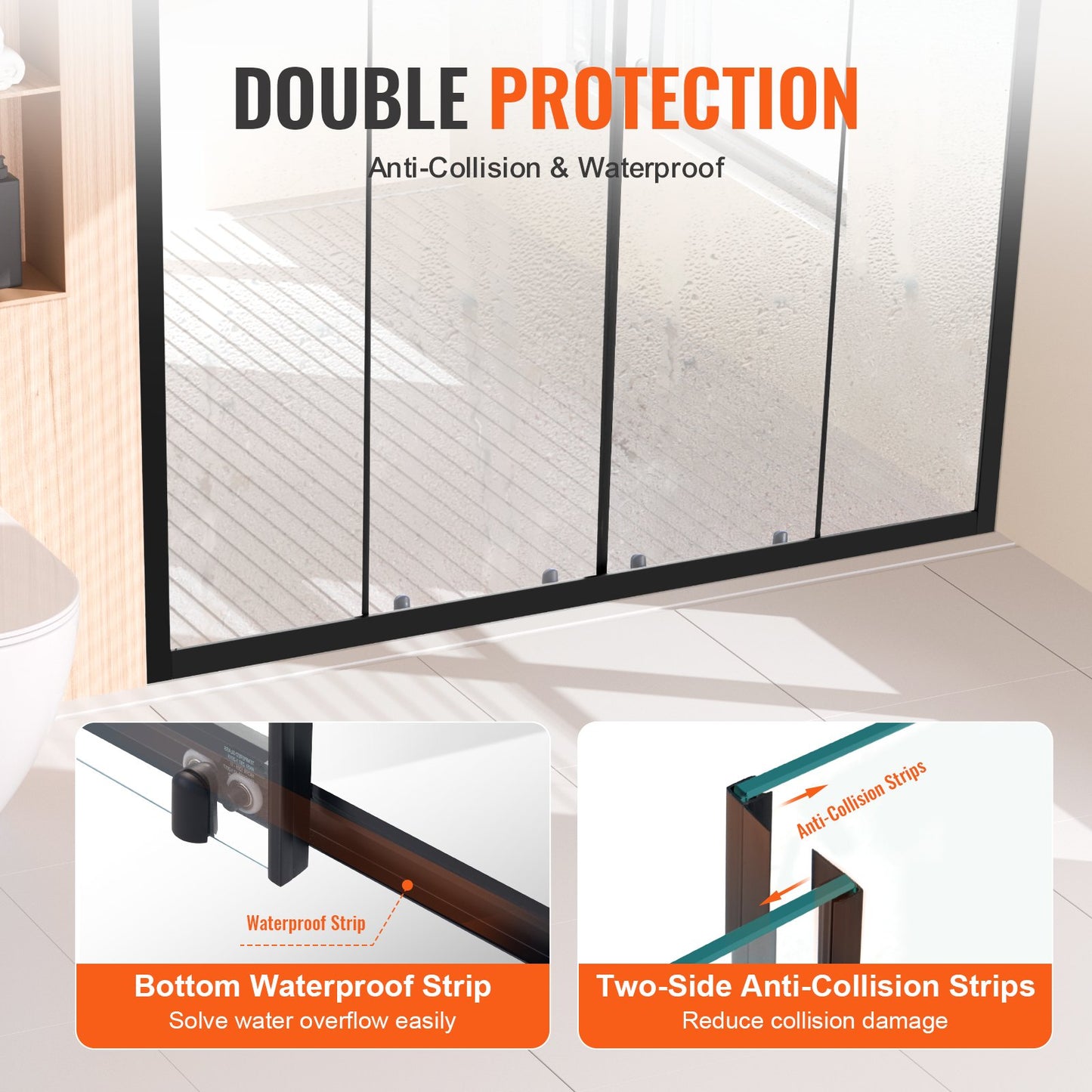 Semi-frameless Shower Door, 57.8-59 W x 70 H in, Double Sliding Glass Door with 1/4 in(6mm) Clear Tempered Glass, Waterproof Shatterproof Stainproof with Stainless Steel Hardware, Matte Black