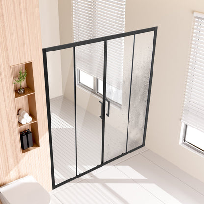 Semi-frameless Shower Door, 57.8-59 W x 70 H in, Double Sliding Glass Door with 1/4 in(6mm) Clear Tempered Glass, Waterproof Shatterproof Stainproof with Stainless Steel Hardware, Matte Black