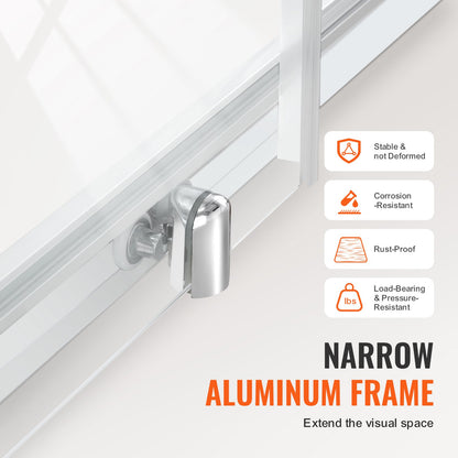Semi-frameless Shower Door, 57.7-59 W x 70 H in, Shower Sliding Glass Door with 1/4 in(6mm) Clear Tempered Glass, Waterproof Shatterproof NANO Stainproof with Stainless Steel Hardware, Chrome