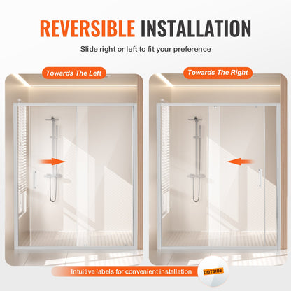 Semi-frameless Shower Door, 57.7-59 W x 70 H in, Shower Sliding Glass Door with 1/4 in(6mm) Clear Tempered Glass, Waterproof Shatterproof NANO Stainproof with Stainless Steel Hardware, Chrome