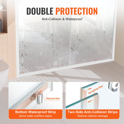 Semi-frameless Shower Door, 57.7-59 W x 70 H in, Shower Sliding Glass Door with 1/4 in(6mm) Clear Tempered Glass, Waterproof Shatterproof NANO Stainproof with Stainless Steel Hardware, Chrome